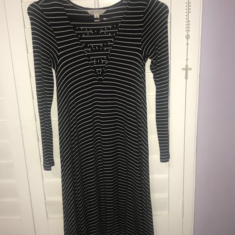 Black and white ribbed dress.